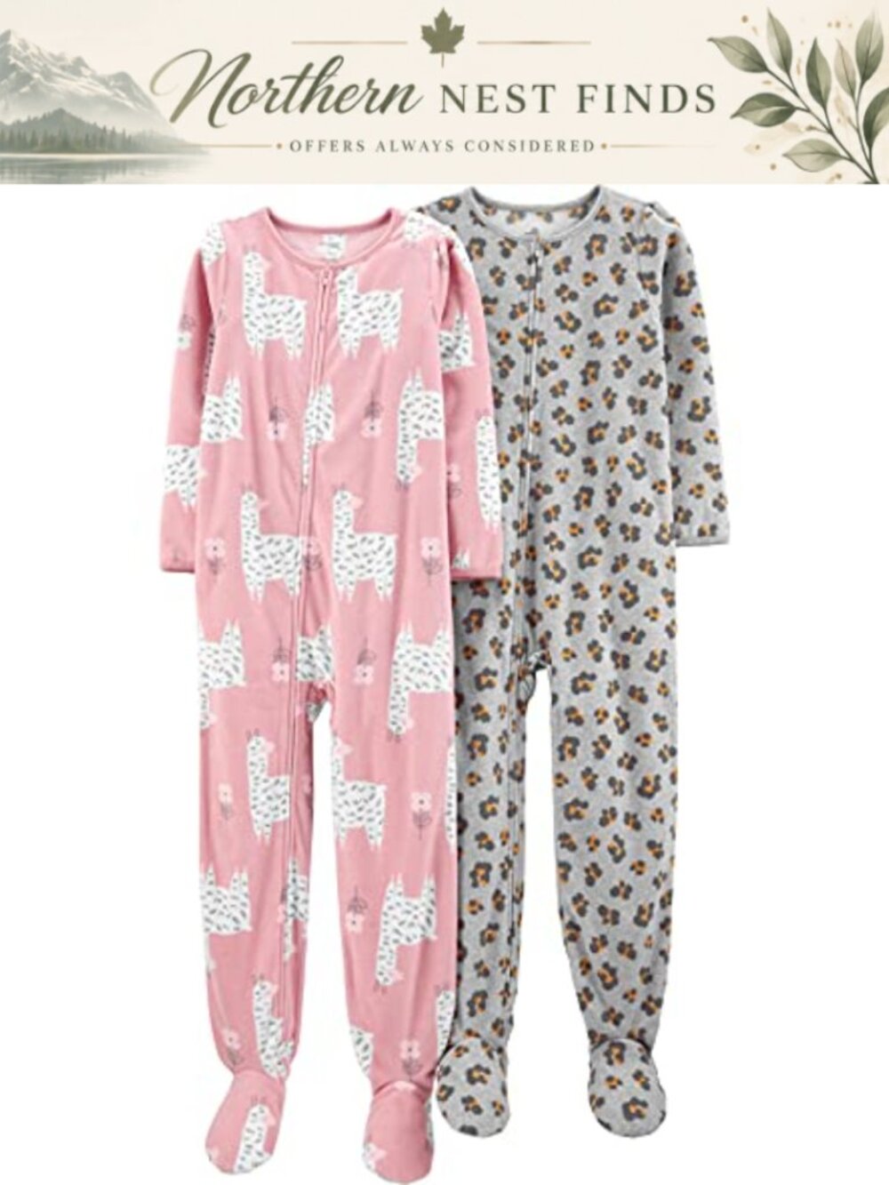 Girls 2-Pack Fleece Footed Pajama Set Loose Fit Sleepwear